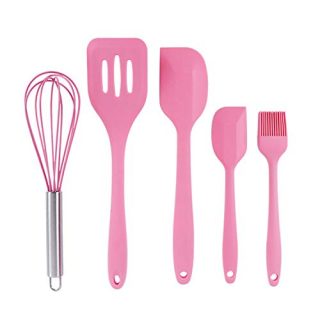 BvCook 5pcs Nonstick Silicone Spatula Set Kitchen Utensils Tools for Cooking Baking Mixing BPA FREE(Pink)