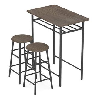 WeeHom 3 Pieces Bar Table Set, Modern Pub Table and Chairs Dining Set, Kitchen Counter Height Dining Table Set with 2 Bar Stools, Built in Storage Layer, Easy Assemble