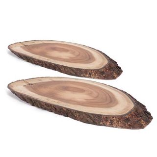 brightmaison Hand-Crafted Long Sustainable Real Acacia Wood Cheese Serving and Cutting Board Charcuterie Tray with Bark… (Set of 2)