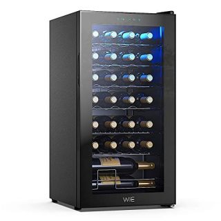 WIE 28 Bottle Compressor Wine Cooler Refrigerator Freestanding Quiet Operation Wine Fridges Cellar Digital Touch Display UV-Protective Finish Auto-Defrost Double-layer Glass Door with Wine Aerator Pourers