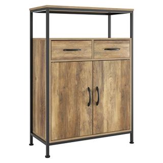 HOMECHO Side Storage Cabinet, Industrial Floor Standing Cabinet with 2 Fabric Drawers, Cupboard Sideboard with Shelves and Doors, Home Office, Rustic Brown