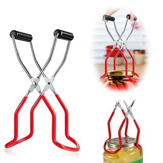 Jemyda Canning Tongs Canning Supplies - Stainless Steel Canning Jar Lifter with Secure Grip and Anti-Slip Handle, Wide-Mouth Canning Kit for Kitchen Restaurant Jars Red