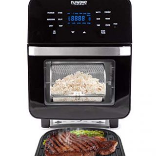 NUWAVE BRIO 14-Quart Large Capacity Air Fryer Oven with GRILL - Digital Touch Screen Controls and Integrated Digital Temperature Probe; 3 Heavy-Duty NEVER-RUST Stainless Steel Mesh Racks Great for Multi-Level Family Meals; Drip Tray; Rotisserie Kit includ