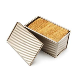 Monfish loaf pan w lid pullman loaf bread baking pan non stick Alluminum Alloy Champgne gold 8.5x4.75x4.375inch