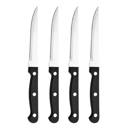 Farberware 4-Piece Stamped Triple Rivet High Carbon Stainless Steel Steak Knife Set, Black