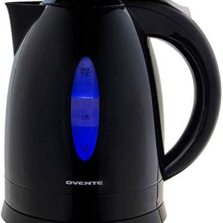 Ovente Electric Hot Water Kettle 1.7 Liter with LED Light, 1100 Watt BPA-Free Portable Tea Maker Fast Heating Element with Auto Shut-Off and Boil Dry Protection, Brew Coffee & Beverage, Black KP72B