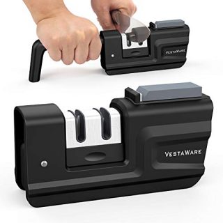 Knife Sharpener - Vestaware Foldable Kitchen Knife Sharpener with Diamond Sharpening Stone, 2 Slot Portable Knife Sharpening Design, Non Slip Grip (Black)