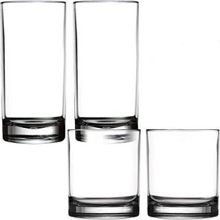 Plastic Tumbler Cups Drinking Glasses - Acrylic Highball Tumblers Set of 4 (2x16oz & 2x14oz) Clear Reusable Kitchen Drinkware Dishwasher Safe Bpa Free Hard Rocks Glass Drink Wine Water Juice Cup Sets
