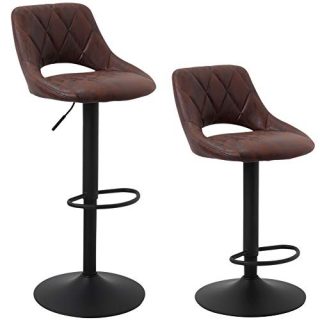 Superjare Set of 2 Adjustable Bar Stools, Swivel Barstool Chairs with Back, Pub Kitchen Counter Height, Retro Brown, Fabric