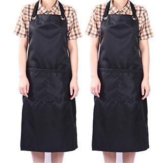 Adjustable Bib Apron Waterdrop Resistant with 2 Pockets Cooking Kitchen Aprons (2)