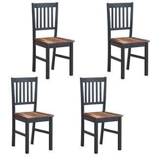 COSTWAY Set of 4 Dining Chairs, Dining Room Side Chair with Slat Back, Rubber Wood Legs Armless Chair with Black Base and Walnut Seat Ideal for Home, Kitchen, Dining Room