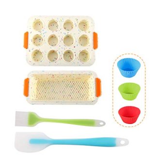 Silicone Loaf Pan for Baking Bread Large Silicone Bakeware Loaf Pan Set Non-Stick Long Cake Pan 12-cup Muffin Cups Set Dishwasher Microwave Safe -7 Packs (Silicone)