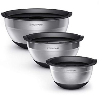 PriorityChef Stainless Steel Mixing Bowls With Lids Set of 3, Multipurpose Metal Bowl Set, Stackable Space Saving Design with Non Slip Silicone Base and Lids, 1.7/3/4.7 Qrt