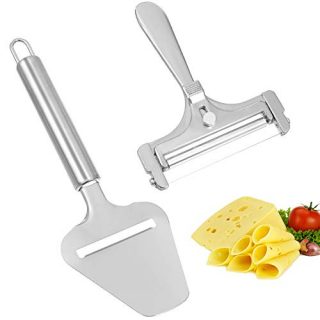 Cheese Cutter, 2 PCS Adjustable Stainless Steel Cheese Slicers with with Cheese Plane Tool for Soft, Semi-Hard, Hard Cheese Block Kitchen Cooking Tool
