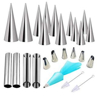 26 PCS Cannoli Tubes, Woohome Stainless Steel Cannoli Forms Cream Horn Molds, Croissant Mold Baking Moulds Tubes for Danish Pastry Cream Roll Mold