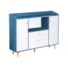 aHUMANs Sideboard with Drawer Storage Cabinet with 3 Cabinets 4 Door Buffets Kitchen Cupboard with Display Shelf for Kitchen Dining Room (Blue)