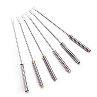 6 PCS Stainless Steel Fondue Forks 9.5" - Color Coding Cheese Fondue Forks with Heat Resistant Handle for Chocolate Fountain Cheese Fondue Roast Marshmallows by Sago Brothers