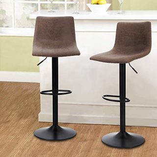 Maison Swivel Bar Stools Set of 2 for Kitchen Counter Adjustable Counter Height Bar Chairs with Back Tall Barstools PU Leather Kitchen Island Stools, Brown