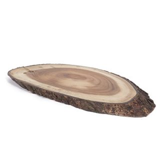 brightmaison Hand-Crafted Long Sustainable Real Acacia Wood Cheese Serving and Cutting Board Charcuterie Tray with Bark… (Set of 1)