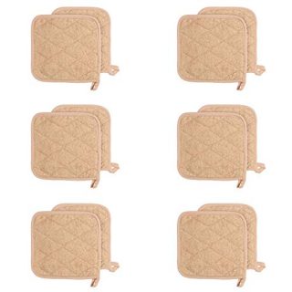 Arkwright Cotton Terry Pot Holders, Pack of 12 Kitchen Hot Pad Set, Heat Resistant Coaster Potholder for Cooking, Baking (7 x 7 Inch, Tan)
