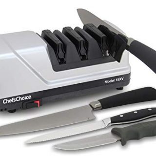Chef’sChoice 15 Trizor XV EdgeSelect Professional Electric Knife Sharpener for Straight and Serrated Knives Diamond Abrasives Patented Sharpening System Made in USA, 3-Stage, Gray