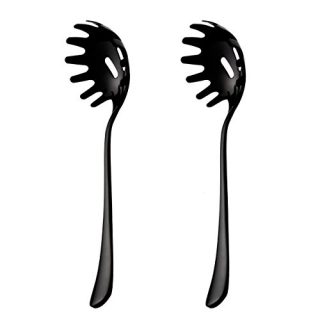 Black 2 Piece Spaghetti Pasta Fork Noodle Serving Spoon Drains Serves Set 9.8-inch Stainless Steel Kitchen Tool Dishwasher Safe