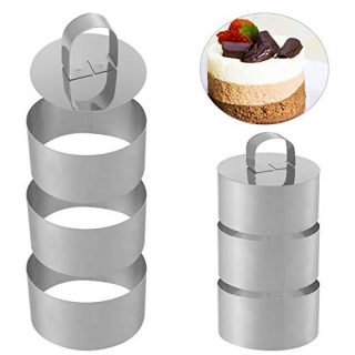 HEQUSigns 6 Pcs Cooking Ring Set, Stainless Steel Cake Rings Cake Mold Baking Ring Mold with Food Press for Cooking Crumpets Eggs Pastry Mousse Desserts