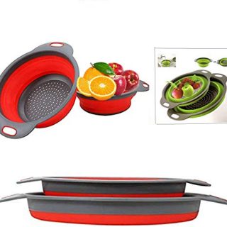 Collapsible colander, 2 foldable kits, DLD Food Grade Silicone Kitchen Strainer Space-saving foldable filter colander, sizes 8"-2 quarts, 9.5" -3 quarts. (Red)
