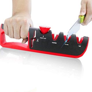Kitchen Knife Sharpener, Adjustable Angle Manual Knife Sharpener 4 in 1 Manual Knife Sharpening Tool with Diamond Coated, Tungsten Steel and Ceramic, Chef's Best Choice Sharpener