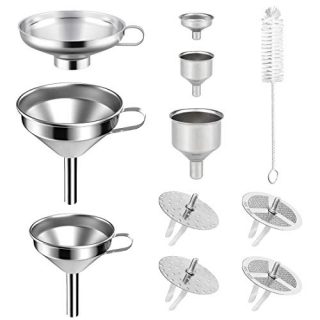 Elscop 6pcs Stainless Steel Funnel Durable Kitchen Funnels Jar Canning Funnel with 4pack Removable Strainer and 1pcs Cleaning Brush,Perfect for Pouring Liquid,Granule,Powder to Small Caliber Bottle