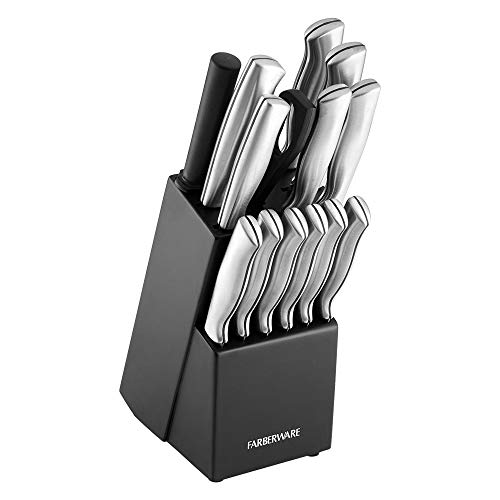 Farberware Stamped 15-Piece High-Carbon Stainless Steel Knife Block Set, Steak Knives