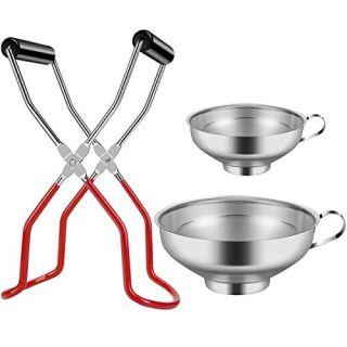 3 Pieces Canning Funnel Stainless Steel Canning Jar Lifter with Grip Handle for Wide and Regular Jars Jars Home Kitchen Restaurant Canning Kits