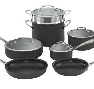 Cuisinart Dishwasher Safe Hard-Anodized 11-Piece Cookware Set, Black