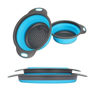 WeTest Collapsible Colanders with Handles, Food-Grade Silicone Kitchen Strainer Space-Saving Design For Pasta, Blue