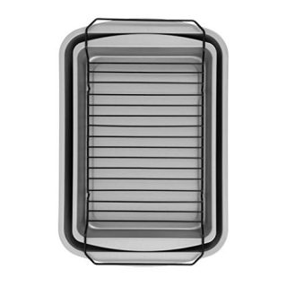 G & S Metal Products Company OvenStuff, Broil, Three-Piece Non-Stick Baking Roasting Pan Set with Chrome Broiler Rack, Eliminates Fat for Healthy, 14.5"