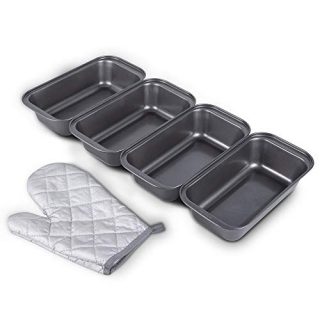 KITESSENSU Bread Pans for Baking, Nonstick Carbon Steel Loaf Pan, 10 x 5 Inch, Set of 4, Oven Mitt Included