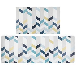 SHACOS Anti Fatigue Kitchen Floor Mat Set of 2 Comfort Mat 10mm Thick PVC Foam Cushioned Comfort Mats Kitchen Rug Waterproof Non Slip Wipe Clean (Blue White, 18x30+18x47 Inches)