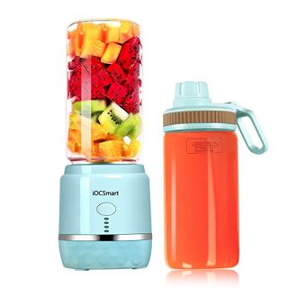 iOCSmart Portable Personal Size Blender, USB Rechargeable Mini Juicer Blender for Fruits Smoothie Shakes Baby Food with 2 Juicer Cup Glass, 4000mAh High Capacity Batteries (Blue)