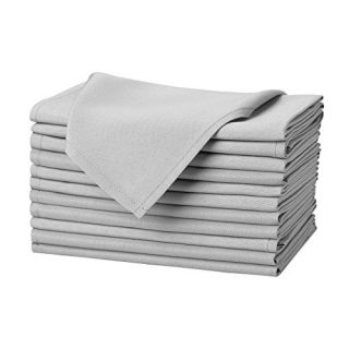 Remedios Silver Polyester Cloth Napkins - 17 x 17 Inch Soft Washable Dinner Napkins - Set of 12 Pieces Hemmed Edges Table Napkins for Wedding, Party, Restaurant