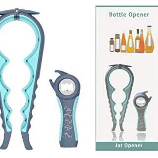 Bottle Opener Jar Openers 5 in 1 Multifunctional Hand Can Openers, Manual Jar Opener Gripper Freely-Stretch Home Kitchen Hand Tools for Seniors with Arthritis, Weak Hands, Children Blue (2 Packs)