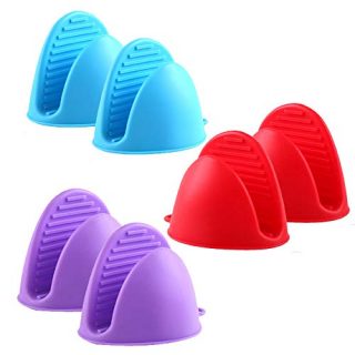 MUXIN 3 Pairs Mini Oven Mitts Kitchen Mitts Silicone Pinch Oven Mitts Potholders for Kitchens & Baking,Flexible and Safe (Blue, Red and Purple)