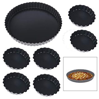 9 Inch and 4 Inch Tart Pan Removable Bottom Quiche Pan Non-Stick Pie Tart Baking Dish Pan Carbon Steel Quiche Pan for Kitchen Cooking Baking (1 Pack 9 Inch and 6 Packs 4 Inch)