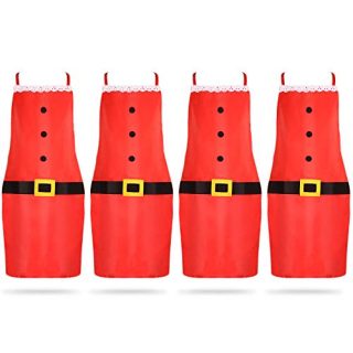 4 Pieces Red Christmas Aprons Santa Claus Apron Christmas Holiday Kitchen Apron for Women Children Christmas Party Chef Cooking Baking House Cleaning Gardening