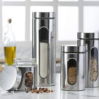 Quality Stainless Steel Canister Set for Kitchen Counter with Glass Window & Airtight Lid - Food Storage Containers with Lids Airtight - Pantry Storage and Organization Set