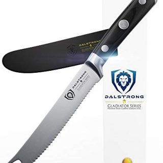 DALSTRONG Tomato Slicer Knife - Gladiator Series - German HC Steel - 5" - Serrated Utility - Sheath