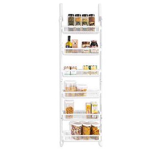 Smart Design Over The Door Pantry Organizer Rack w/ 6 Baskets - Steel & Resin Construction w/Hooks - Hanging - Cans, Spice, Storage, Closet - Kitchen (18.5 x 63.2 Inch) [White]
