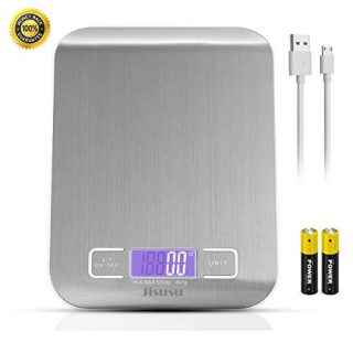 Digital Kitchen Scale Food Scale,USB Kitchen Scale,Food Grade Balance Scale 0.04oz/1g Increment,11 lb/5 kg,Backlit LCD Display Function(Batteries Included AAAX2) Silver
