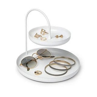 Umbra Poise Large, Double, Attractive Storage You Can Leave Out, Two-Tiered Jewelry Tray, Accessory Holder, White