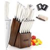 Knife Set, AILUKI 19 - Piece Kitchen Knife Set with Block Wooden and Sharpener, Professional High Carbon German Stainless Steel Chef Knife Set, Ultra Sharp Full Tang Forged White Knives Set (White)