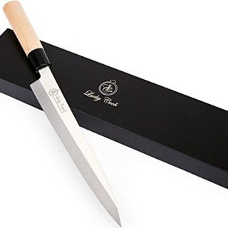 Sashimi Sushi Knife 10 Inch - Perfect Knife For Cutting Sushi & Sashimi, Fish Filleting & Slicing - Very Sharp Stainless Steel Blade & Traditional Wooden Handle + Gift Box